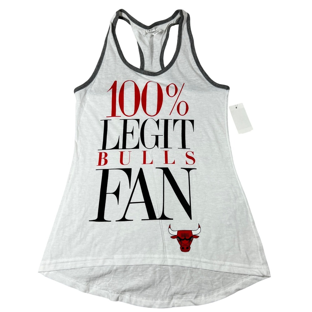 Chicago Bulls Womens 100% Legit Bulls Fan Racerback Tank Top‎ White Small NWT